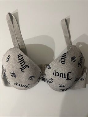 Juicy Couture Grey Logo Print T-Shirt Bra Sz 36B